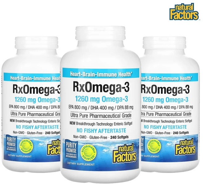 네츄럴팩터스 Rx 오메가-3 630mg EPA+DHA 소프트젤 240정 x 3, 3개 - 쿠팡
