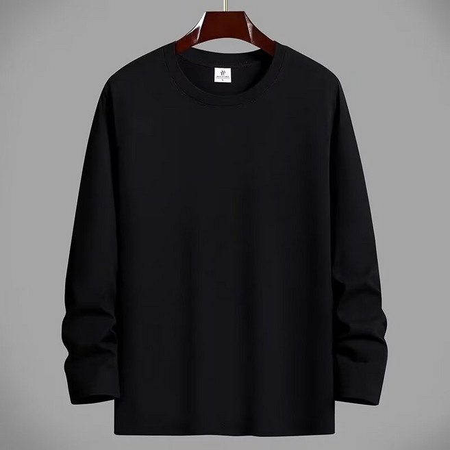 秋季素色薄款上衣 男女T恤 圓領素T【M-5XL】多色可選, 長袖黑色,4XL