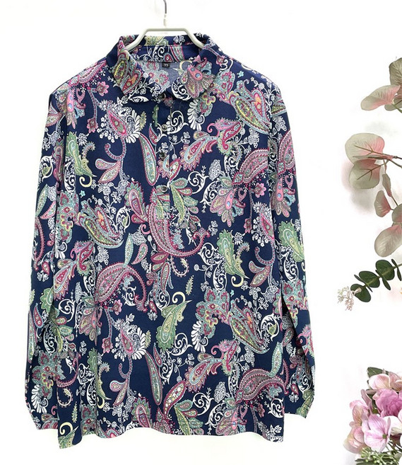 국민할매 국내생산 할머니옷 봄 가을 간절기 럭셔리 페이즐리 긴팔 카라티셔츠[KH-2503] 요양원옷