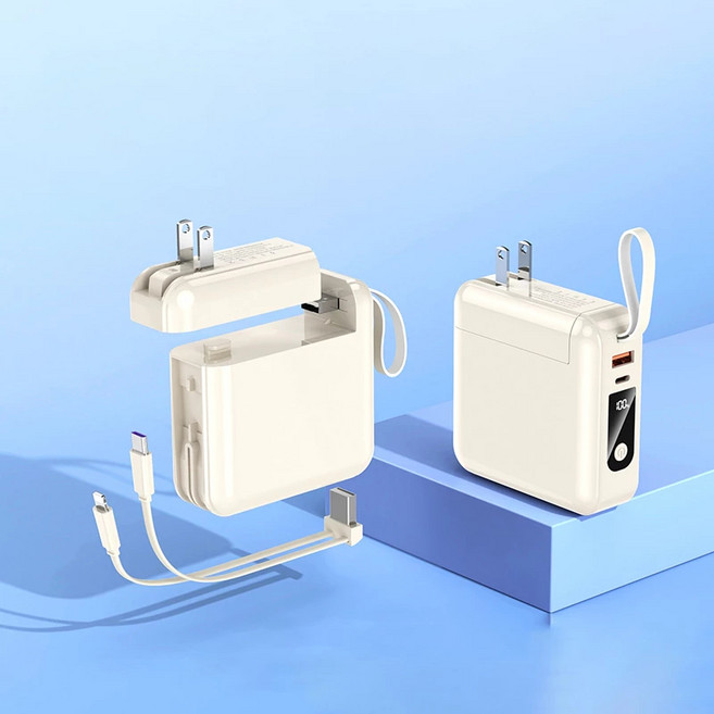 WH 30000mAh 行動電源 自帶線充電寶, 陶瓷白【超級快充-自帶雙線】-K15, 陶瓷白, 超級快充-自帶雙線
