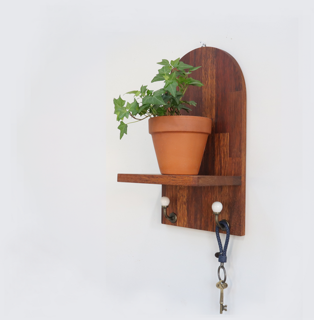 멀바우 우드 포세린 훅 화분 벽 선반