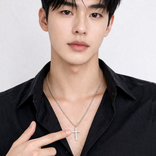 일호장신구 스타 더스트 싱글 십자가 목걸이 써지컬 스틸 심플 데일리 시크 롱 펜던트
