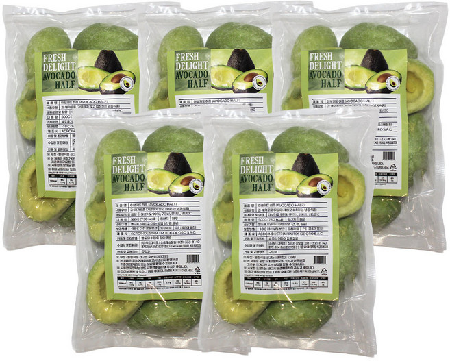 산들네이처 아보카도 하프 냉동아보카도 아보카도요리 아보카도샌드위치 과카몰리 2.5kg (500g x 5봉), 5개, 500g