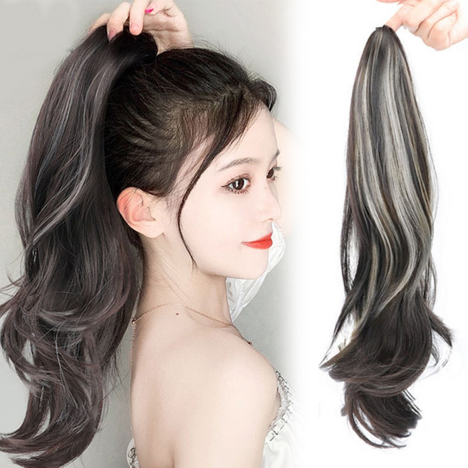 하이유니 브릿지 네츄럴 웨이브펌 포니테일 가발 50cm, 브라운블랙, 1개