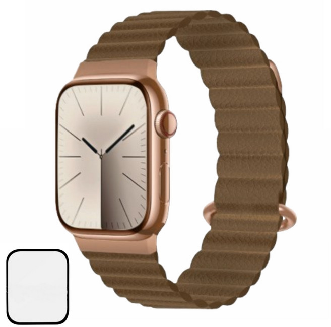 NUBASE 애플워치 호환 마그네틱 마그넷 링크 실리콘 스트랩, 브라운, 1개