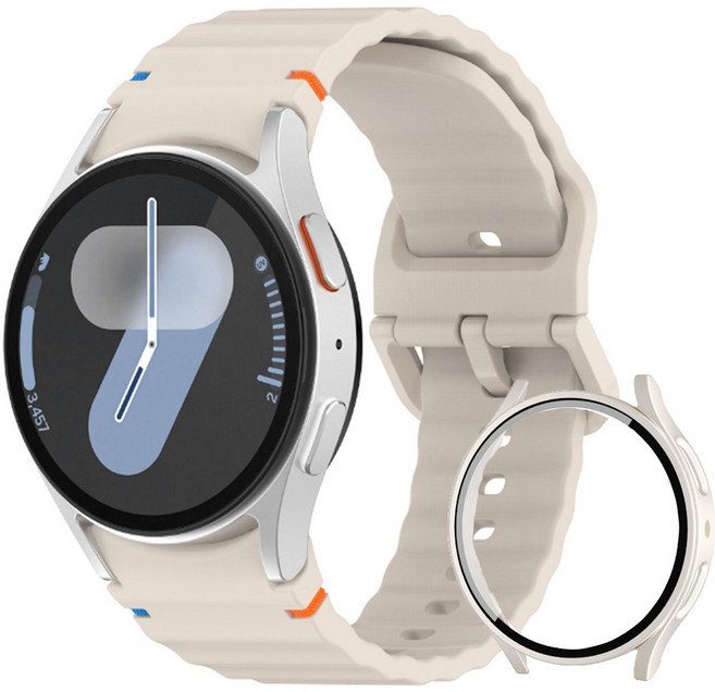 아이비온 갤럭시워치 날개형 실리콘 40 44 mm 스트랩 + 풀커버 케이스 세트, 스타라이트, 1개