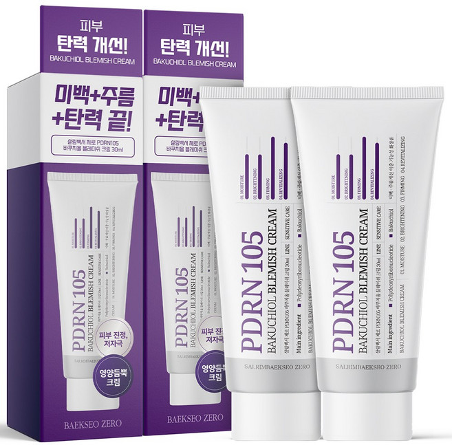 [피부 탄력 개선] 1+1 살림백서 제로 PDRN105 바쿠치올 블레미쉬 크림 30ml 미백 주름 개선 탄력 흔적 개선, 2개