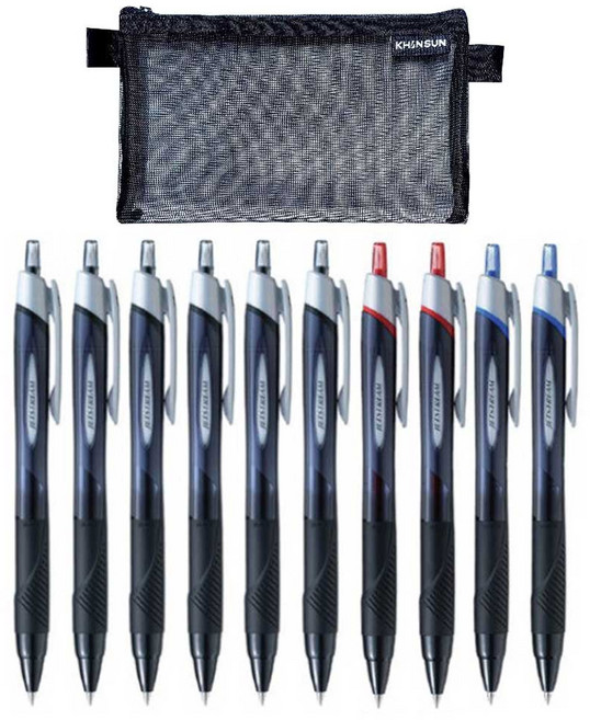 유한회사고루담 uni 제트스트림 단색 볼펜 SXN 150 0.38 0.5 0.7 1.0 10p (메쉬 파우치 포함), 1개, 0.38(흑6-청2-적2)10개+메쉬필통