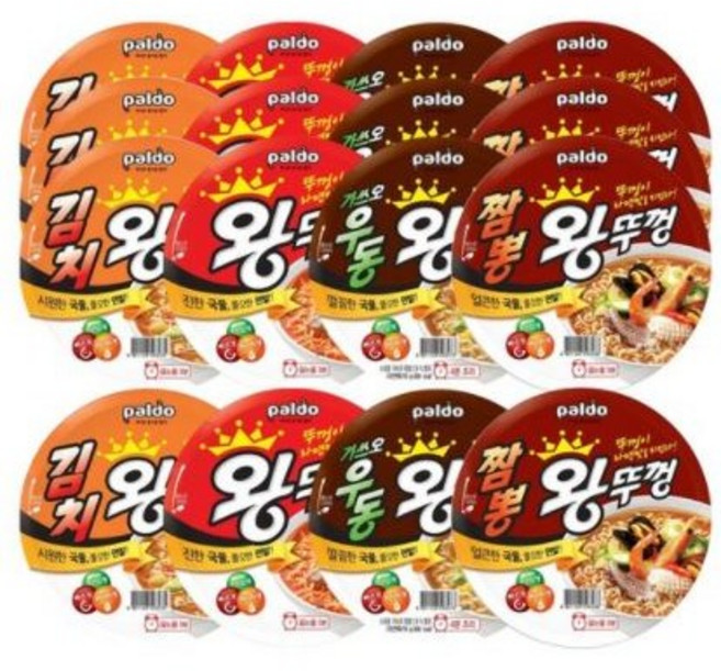 팔도 왕뚜껑4종(왕뚜껑6+김치왕뚜껑4+짬뽕왕뚜껑4+우동왕뚜껑4) 총18입, 18개