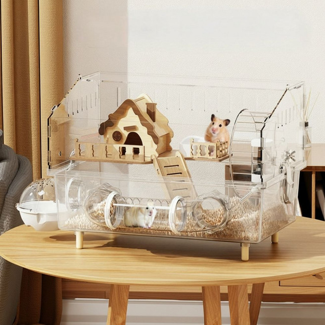 토도판다 햄스터 2층 대형 아크릴 케이지, 투명, 1개