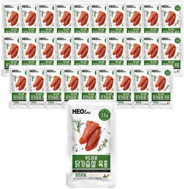 허닭 부드러운 닭가슴살 육포 오리지널 30g, 30개