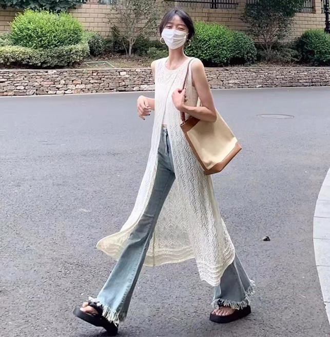 엔에스레이블 여름 민소매 트임 상의 롱 랩 스커트 니트 원피스 NSLEVEL