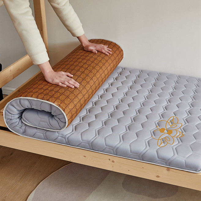 학생 매트리스 싱글 매트리스 접이식 쿠션 가정용 매트리스 2인용 두꺼운 매트리스 매트리스 매트리스 바닥판, 1.2m * 2.0m [단일 매트리스], 등나무 매트 AB 국수 [꿀벌 그레이]