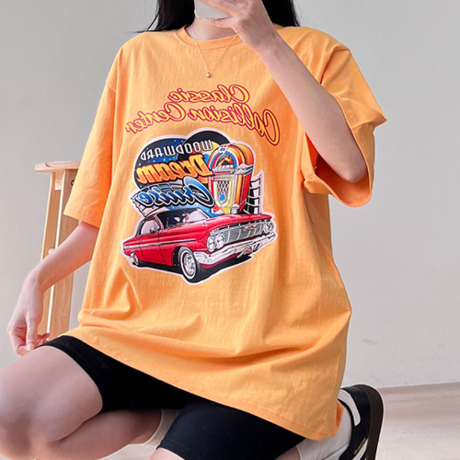 걸즈팩토리 여성용 전사카 오버핏 반팔티셔츠 국내제작