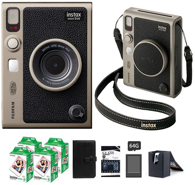 FUJIFILM instax mini Evo 拍立得相機 90週年限量版套裝組合 鈦金色, 1套, FUJIFILM 富士 instax mini EVO 90週年限量版套裝組合 拍立得相機 鈦金色