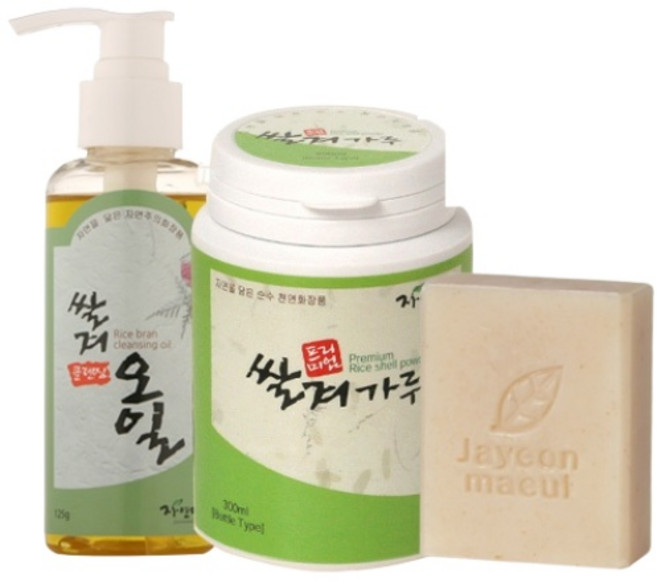 자연마을 뽀얀피부만들기용 세안3종세트 (쌀겨가루+쌀겨오일+쌀겨비누) (10%할인), 1개, 1개입