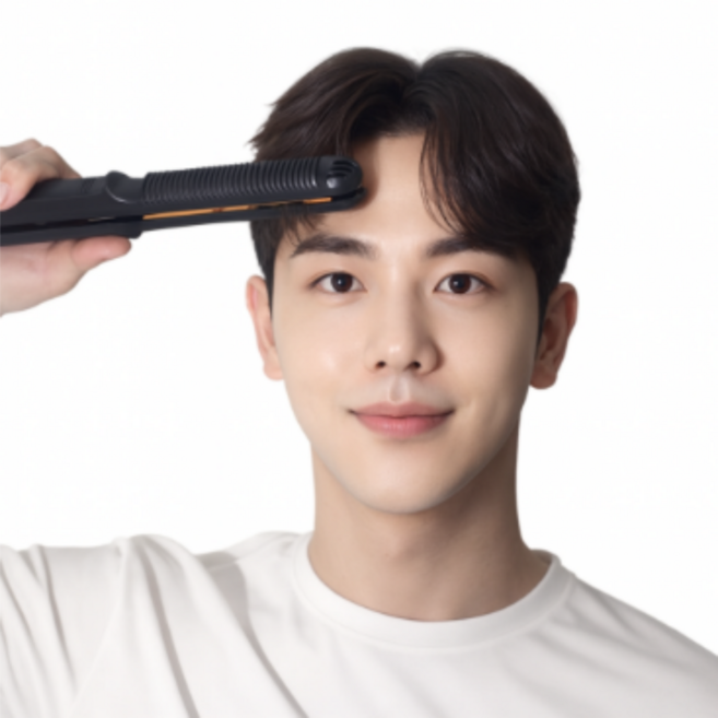 남자 가르마 짧은머리 볼륨형 남성 앞머리 곱슬머리 고데기 매직기 전문가용 온도조절 2mm 판고데기 스트레이트, 블랙