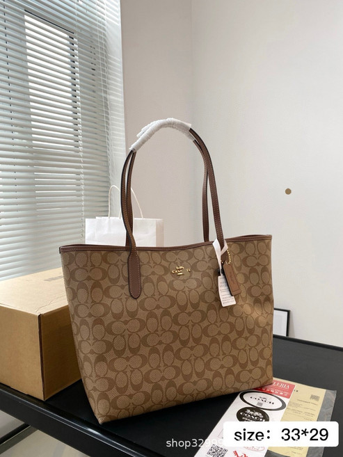 蔻c家 city33 托特包 購物袋 磁扣 大容量 印花 手提單肩女包, 棕色