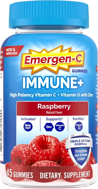 이멀전씨 Emergen C Immune + 라즈베리 젤리 45개 X 2개 비타민 D 플러스 750mg 비타민 C 에머전, 45정 - 쿠팡
