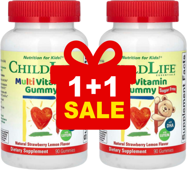 [1+1] 차일드라이프 에센셜 종합비타민 구미젤리 천연 딸기 레몬 구미 젤리 90개 / 해외직구 미국정품, 2개, 90정