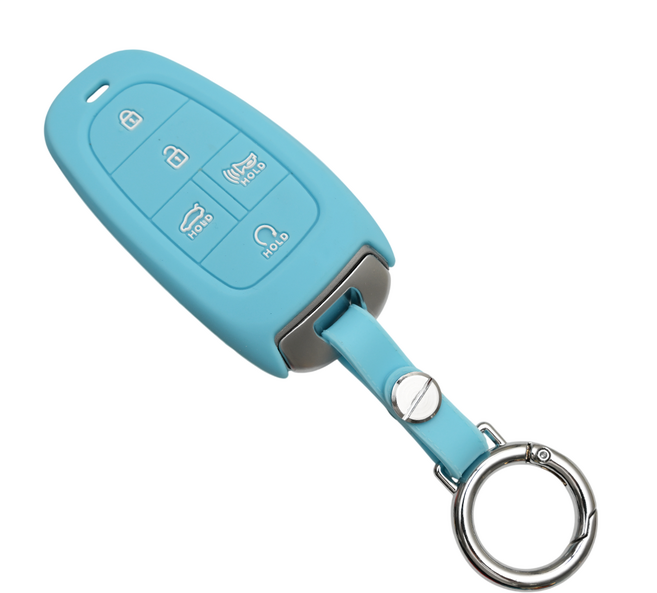 현대 넥쏘 더뉴 그랜저 소나타 DN8 호환 자동차 실리콘 스마트키 차키 케이스 키홀더, 5버튼_S40_SS1, 스카이블루