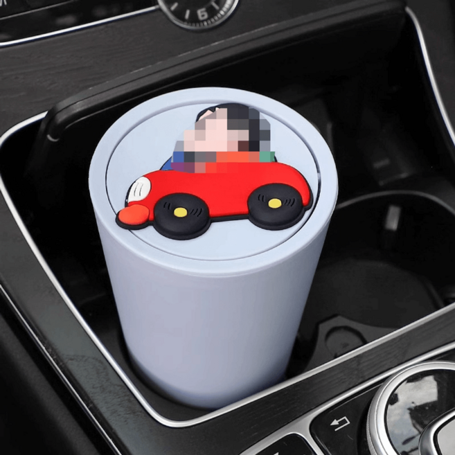 귀여운 동물 캐릭터 차량용 휴지통 자동차 다용도 아이디어 귀욤뽀작 수납함, 【짱구】*블루, 1개