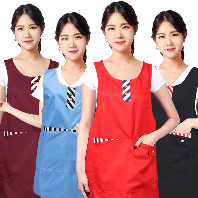 요양보호사 앞치마 요양원 재활병원 복지센터 어린이집 유치원 보육교사 식당 주방 레드 원피스 앞치마 단체 문구 인쇄 자수, AE123 하늘XL_B, 1개