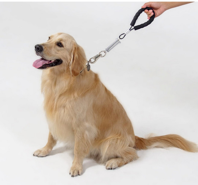 밍글펫 대형견 밀착형 메탈 스프링 숏 리드줄, 블랙, 1개