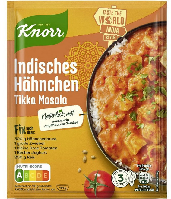 독일 크노르 Knorr Seasoning Mix 인도 치킨 티카 마살라 픽스 시즈닝 믹스 파우더, 4개, 36g