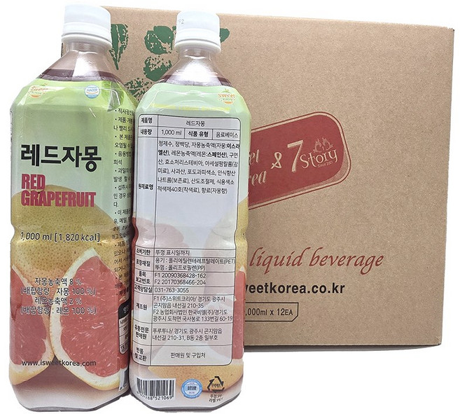 스위트코리아 레드자몽 음료베이스 1000ml x 12개(1박스), 1L, 12개