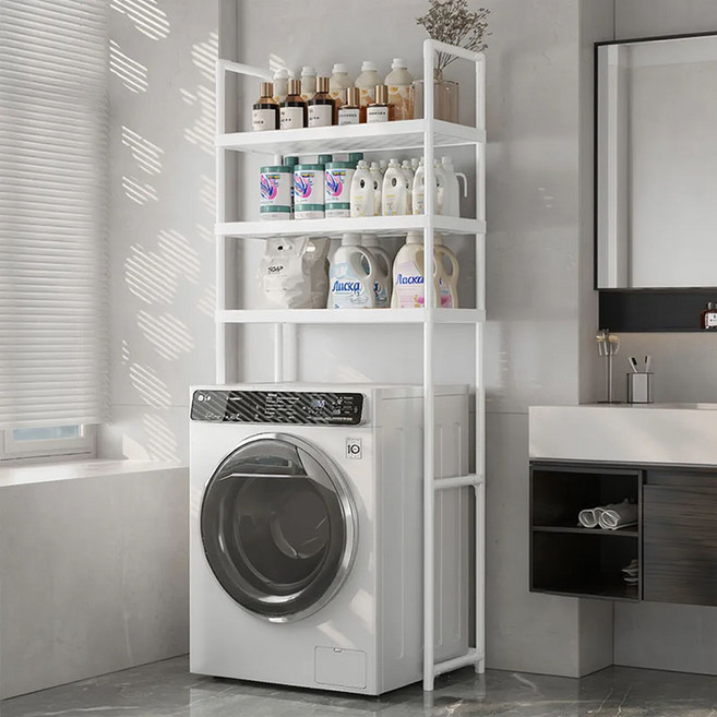 강화판 세탁기 선반 건조기 겸용 다용도 3단 선반 수납 정리 일체형 도톰 선반, 1개, 3단 강화 화이트 70×175×26CM
