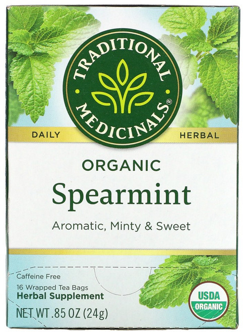 Traditional Medicinals 유기농 스피어민트 카페인 무함유 티백 16개입 24g(0.85oz.), 1개, 30개