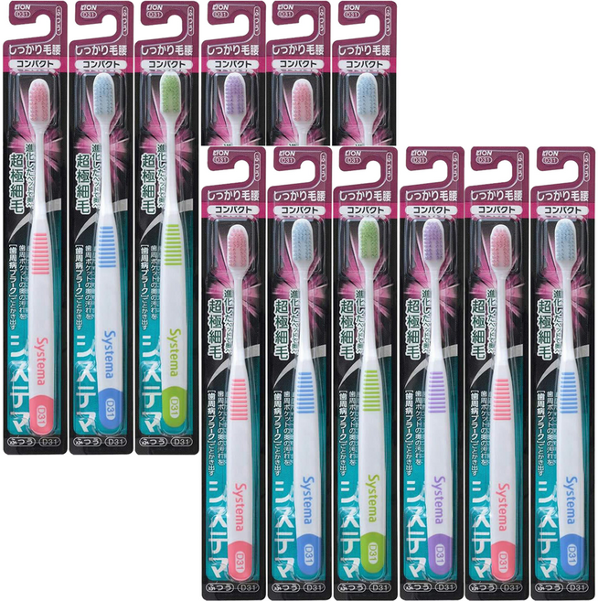 라이온 시스테마 칫솔 초극세사 펌 헤어 콤팩트 노멀 D31 6개입 2개