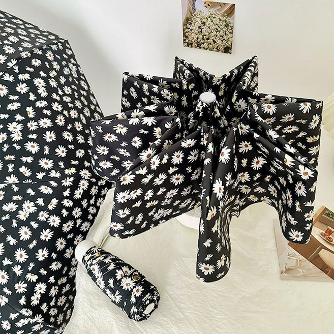 리샤방 초경량 플라워패턴 5단 접이식 양우산﻿ 자외선차단 암막 수동 우양산