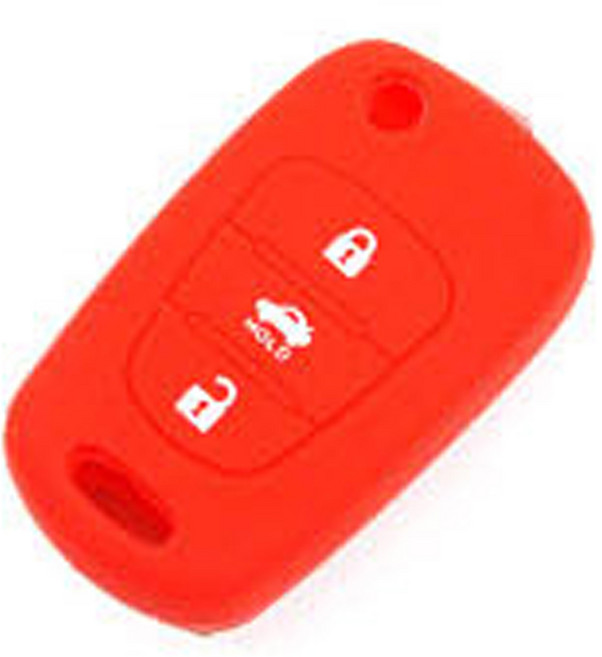 공용 국산차 현대 호환 기아 호환 실리콘 키케이스, 폴딩3버튼, 레드, .