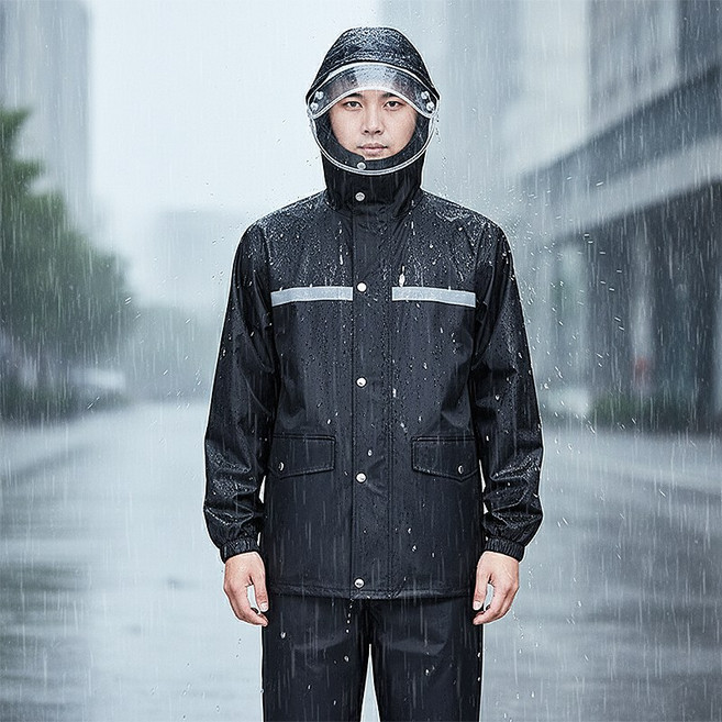 타오진 분리형 폭우 대비세트 아웃도어 우의, 1세트, 블랙