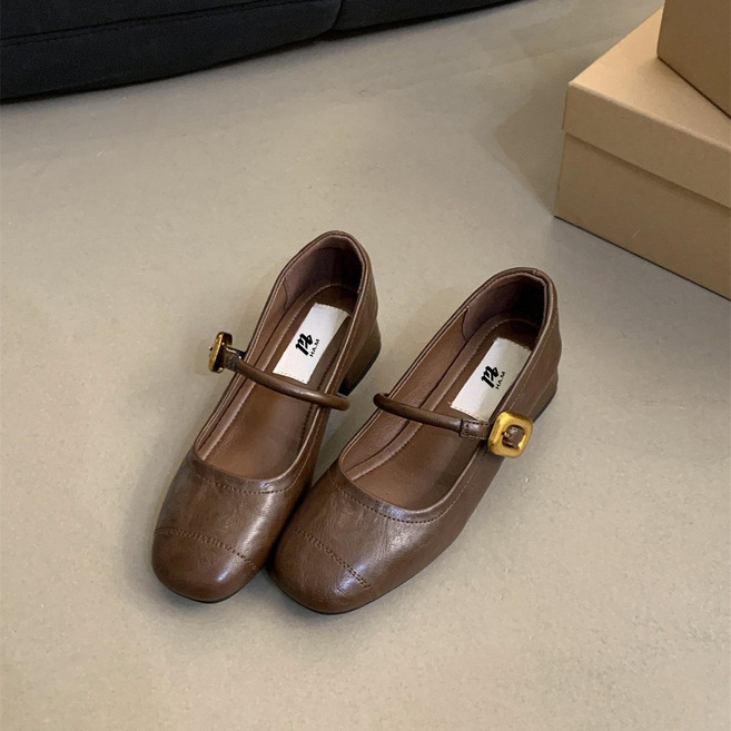 HAM 펌프스 여성 통굽 봄가을 작은 구두 빈티지 미들 굽 메리제인 슈즈