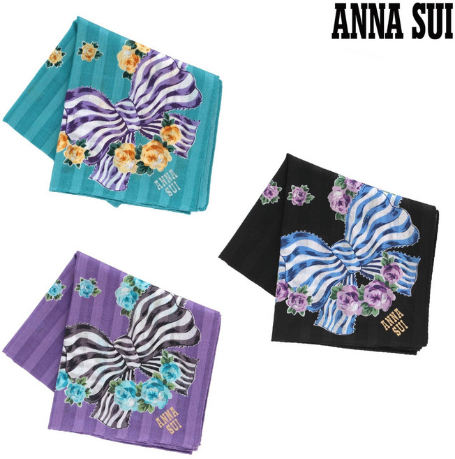 안나수이 ANNA SUI 리본&로즈 손수건 Made in Japan