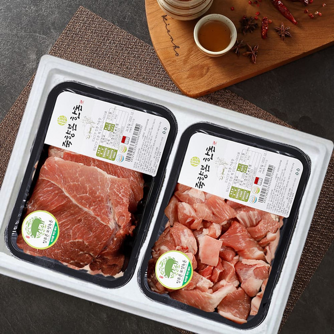 [미소드림] 보성녹돈 돼지고기 한돈 선물세트 13호(뒷다리)(찌개용 500g +불고기 500g), 2개