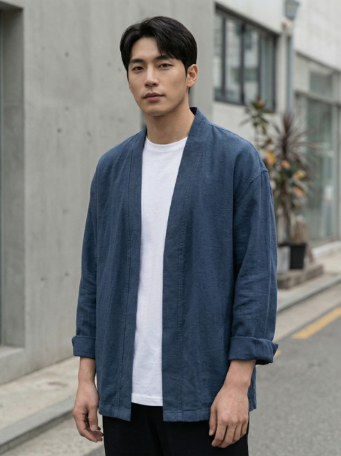 디한스 남성 심플 디자인 린넨 마 가디건