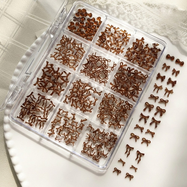 포트렘 네일 파츠 큐빅 무드 리본 12종 세트, 1개, 브라운