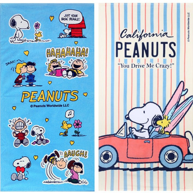 송월 스누피 바스 비치타올 큰수건, 1개, 프렌즈와 스트라이프 2장