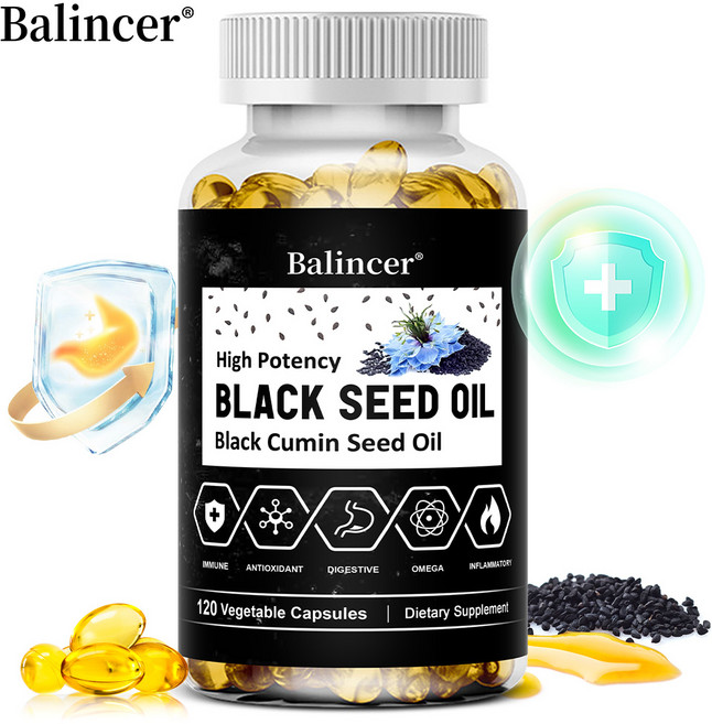 500mg 블랙씨 오일 캡슐 - 전반적인 건강 면역체계 강화 소화개선 항산화 - Non-GMO 남녀공용 식물성 영양 오일, 1개, 60회분