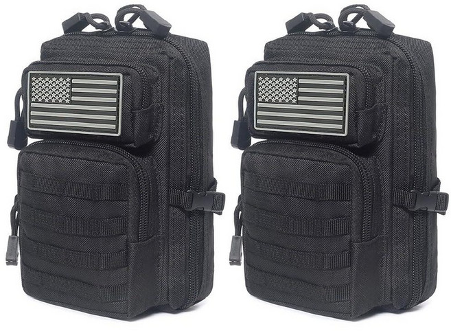 Tactical Molle 관리자 파우치 미국 국기 패치 및 키체인 포함 유틸리티 레이저 컷 전술 EDC 공구 파우치 백 수평 모듈러 (블랙-클래식 파우치), 블랙- 백팩 스타일 파우치 2팩