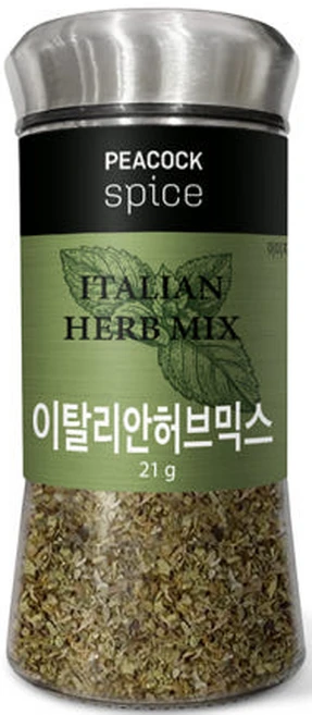 피코크 PEACOCK 이탈리안허브믹스 볶음밥 파스타 스테이크 바질 마조람 타임 오레가노 요리 향신료, 1개, 21g - 쿠팡