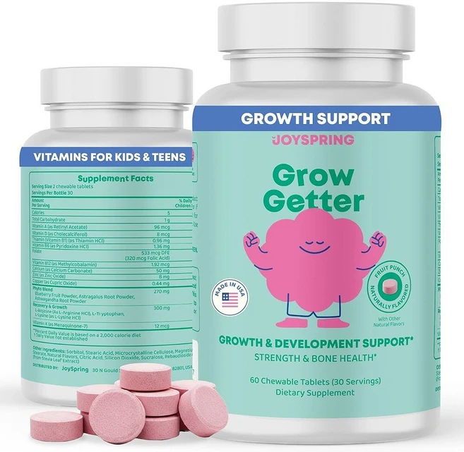 JoySpring 청소년용 성장 비타민 및 아동용 키 지원 - 더 강한 뼈와 건강한 자연 성장 촉진 - 무설탕 - L-아르기닌 L-라이신 아연 비타민 D 및 K2-30회, JoySpring 청소년용 성장 비타민 및 키 지원 -, 1개 - 쿠팡