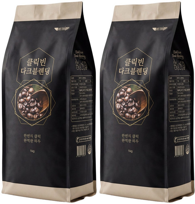 클릭빈 다크 블랜딩 산미없는 원두커피 홀빈 고소한맛, 1kg, 2개, 홀빈(분쇄안함)