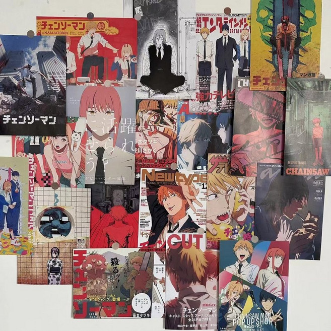 체인소 맨 캐릭터 프린팅 미니 인테리어 포스터 세트 모음, A+B타입