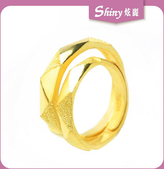 炫麗 9999純金黃金對戒 結婚對戒 稜形寬版男女戒