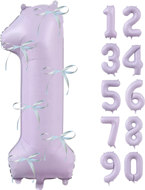 파티에진심인사람들 초대형 숫자풍선+발레코어 리본 6p 세트 40인치 100cm 셀프 백일 돌 환갑 촬영 포토존, 1개, 퍼플1